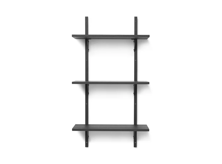 Ferm-Living-Sector-Shelf-Triple-Narrow-black-brass-brackets-54x102x221cm-black-ash