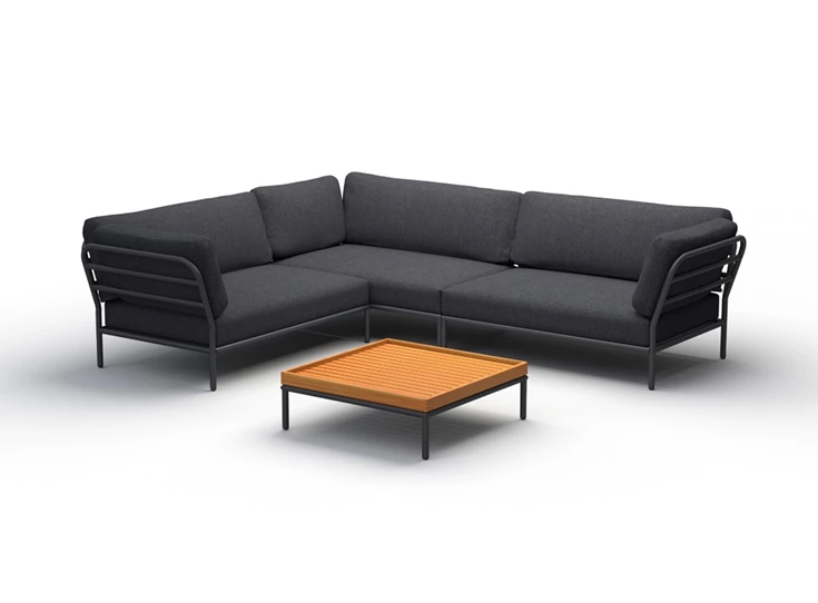Houe-Level-sofa-hoek-links-frame-powder-coated-grey-aluminium-kussen-sunbrella-sooty-grey-natte