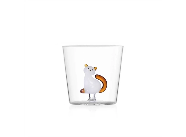 Ichendorf-Tabby-Cat-glas-zittende-poes-wit-met-staart-amber