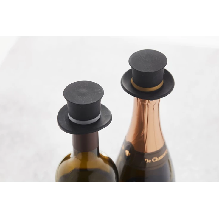 Grijp Pygmalion Bandiet Point Virgule wijnstop in silicone hoedje zwart/goud of zwart/zilver -  Dhondt leef mooi