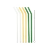 Point-Virgule-set-van-6-gebogen-glazen-215cm-rietjes-geel-wit-groen-met-borstel-en-zakje
